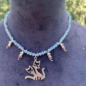 Cat Lover's Necklace! 925 Silver and Faceted Aquamarine Gemstones